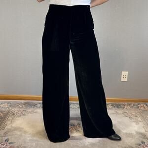 Heidi Weisel Womens Wide Leg Black Silk Velvet Pants Size 8 Fully Lined Holiday